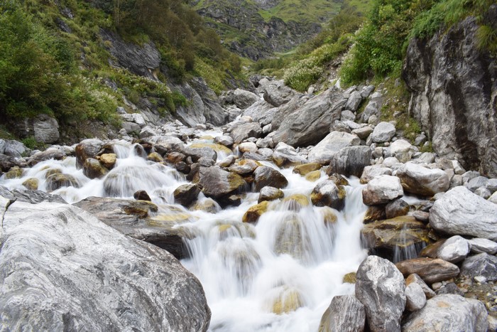 Rocky mountain stream with flowing water