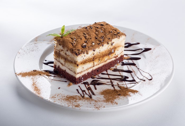 Slice of Tiramisu Cake on a Plate