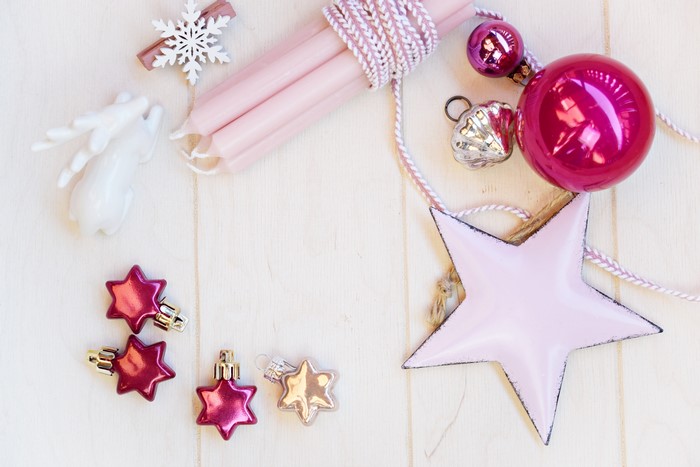 Christmas Decorations with Candles and Ornaments