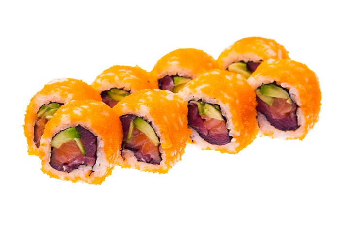 Sushi rolls with salmon and avocado