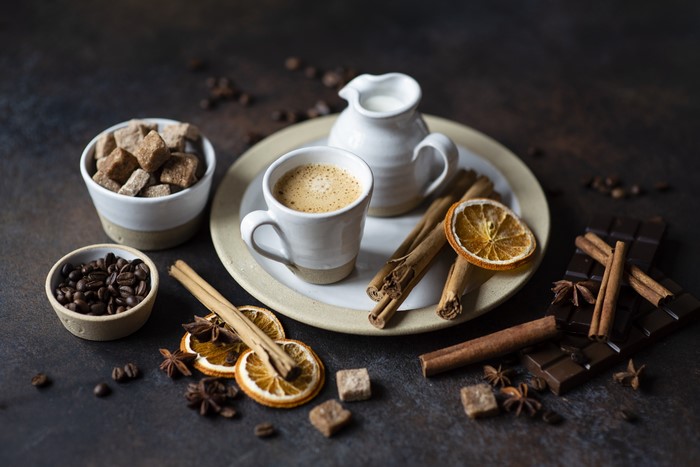 Coffee with Cinnamon, Chocolate, and Sugar