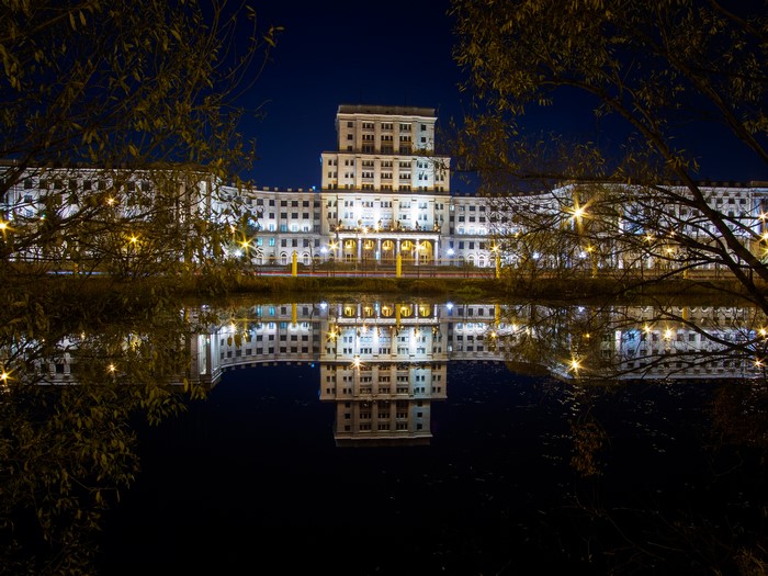 Bauman Moscow State Technical University at Night with Reflection