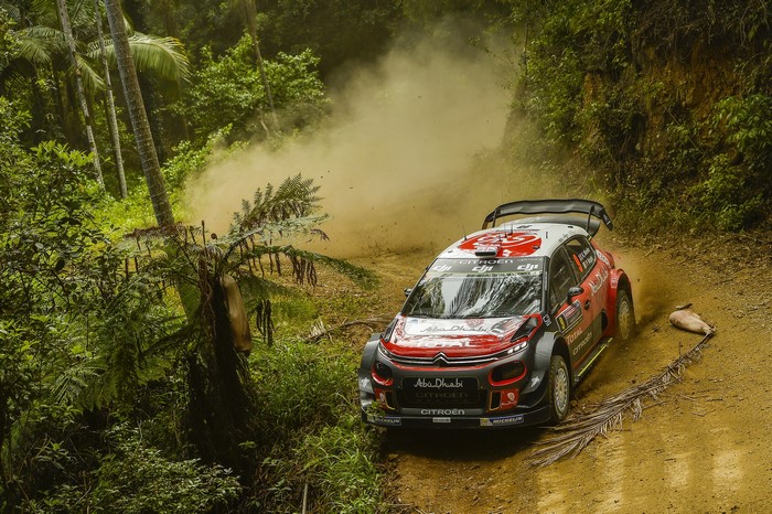 Citroen C3 WRC car on a dirt rally stage