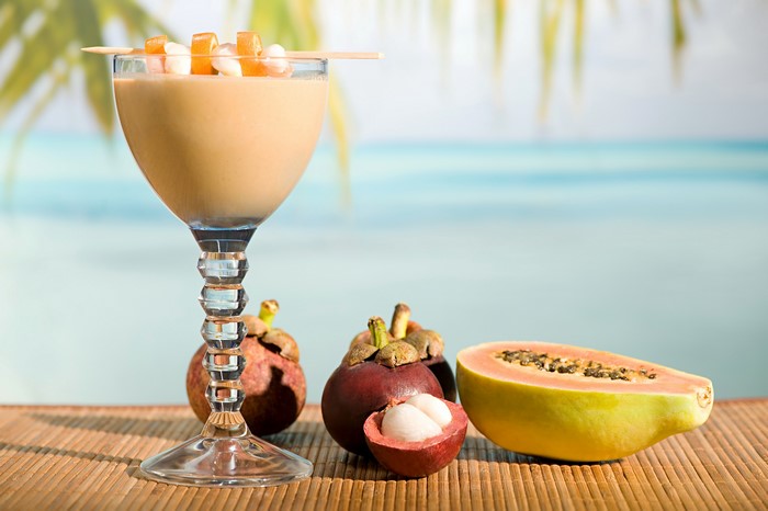 Papaya and Mangosteen Smoothie in Stemware