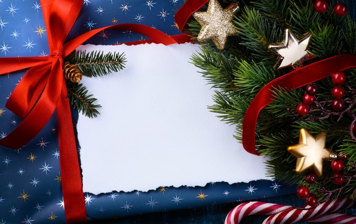 Christmas Gift with Greeting Card and Ornaments