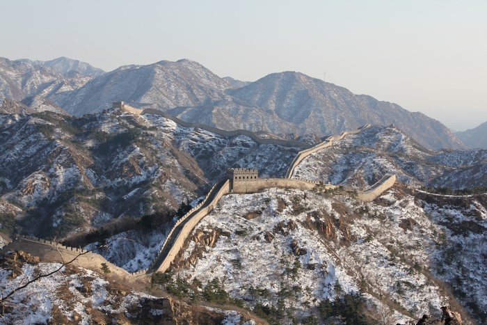 The Great Wall of China in Winter with Snow