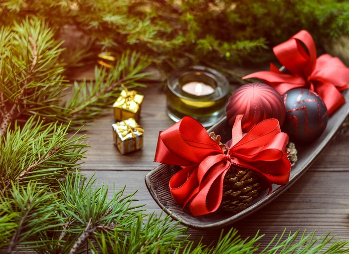 Christmas Decorations with Pine Branches and Candle
