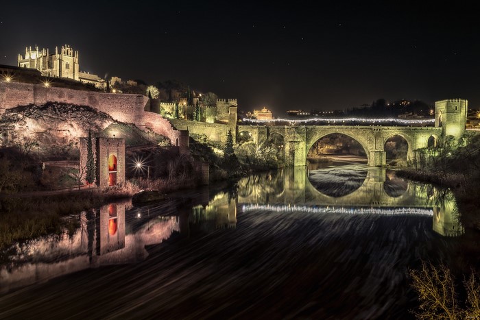 Puente de San Martín, Toledo, Spain at Night