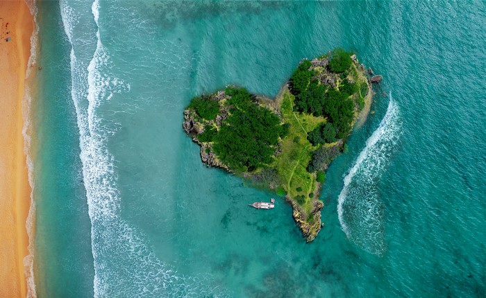 Heart-shaped island in the ocean