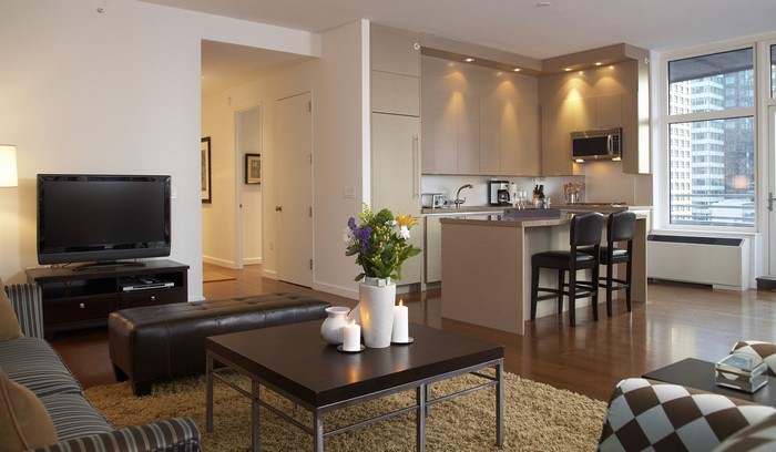 Interior Design of a Modern Living Room and Kitchen