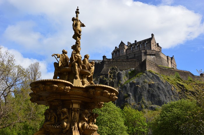 Edinburgh Castle and Fountain, Scotland
