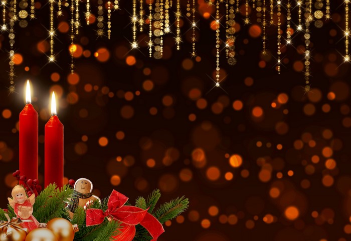 Christmas Candles with Ornaments and Garland