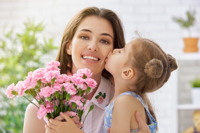 Mother and Daughter with Pink Carnations