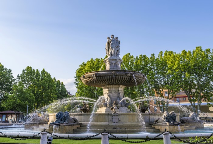 4K Aix Provence Fountain with Lion Sculptures