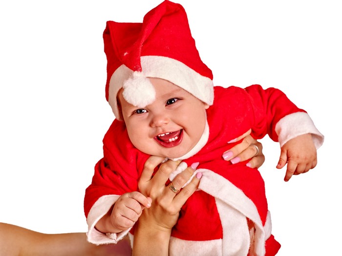 Baby in Santa costume with white background