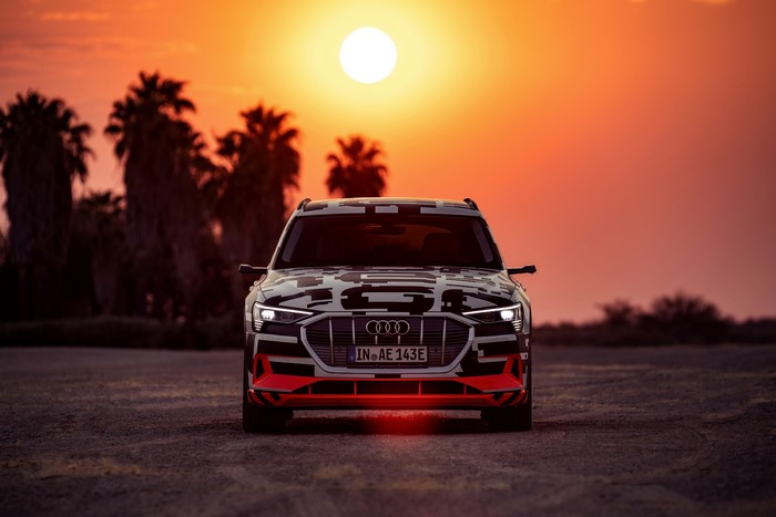 Audi E-Tron Prototype car at sunset
