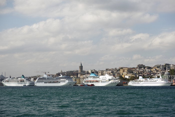 Cruise liners docked in Istanbul, Turkey