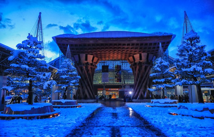 Kanazawa Station in Japan during winter evening