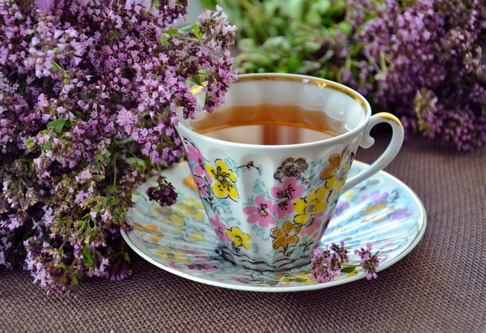 Cup of Tea with Oregano Flowers