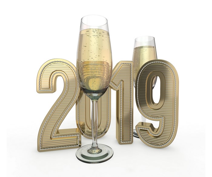 Champagne glasses and 2019 numbers