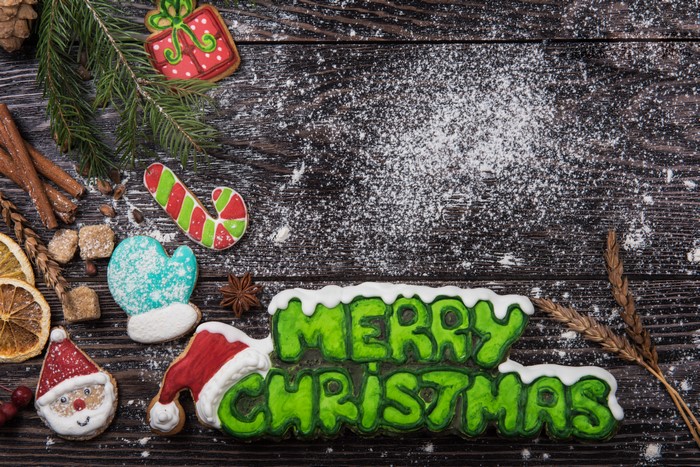 Christmas cookies with Merry Christmas text