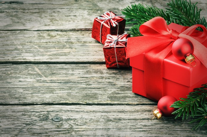 Christmas Gifts and Ornaments on Wood