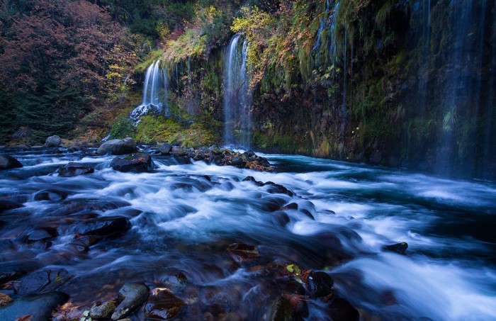 Waterfalls and river in autumn, California