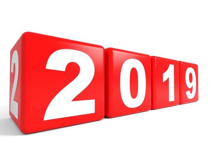Red blocks with numbers 2019