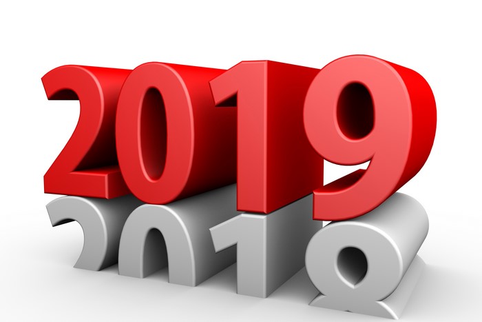 3D Red 2019 Numbers Over Silver 2018 Numbers
