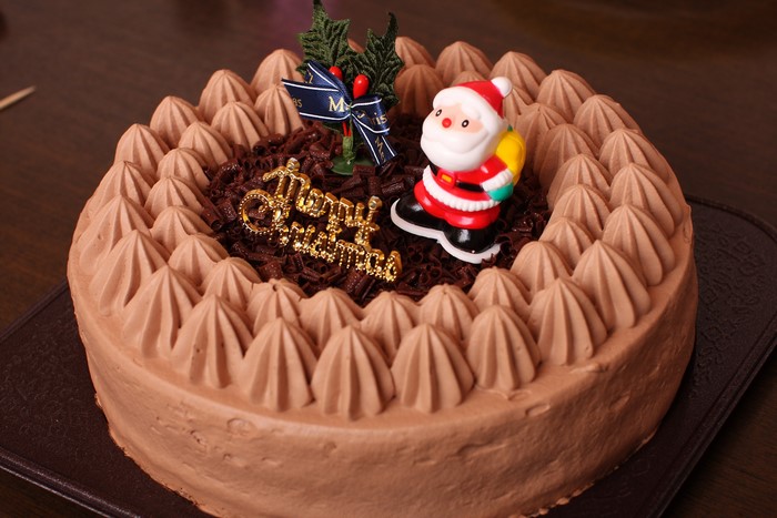 Chocolate Christmas Cake with Santa Claus Decoration