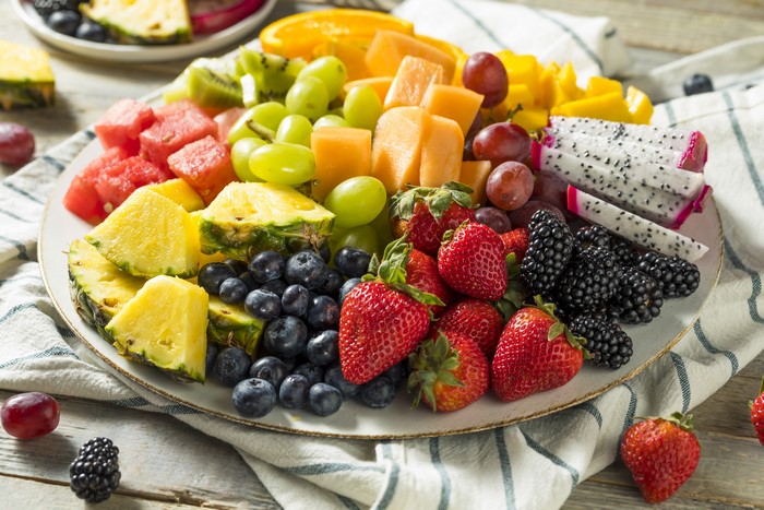 Fruit Platter with Strawberries, Blueberries, and Dragon Fruit
