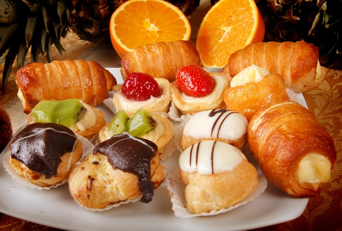 Assortment of pastries with fruit and cream fillings