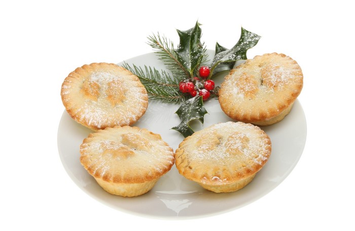 Four Mince Pies with Holly and Fir Sprig