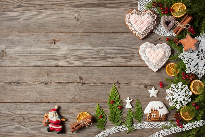 Christmas Decorations on Wood Planks