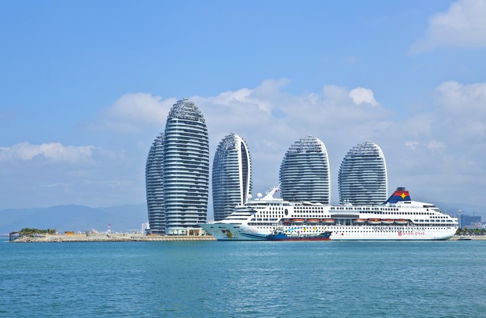 Phoenix Island, Sanya Bay, China with Cruise Ship