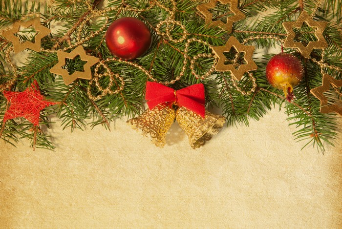 Christmas branches with ornaments and bells