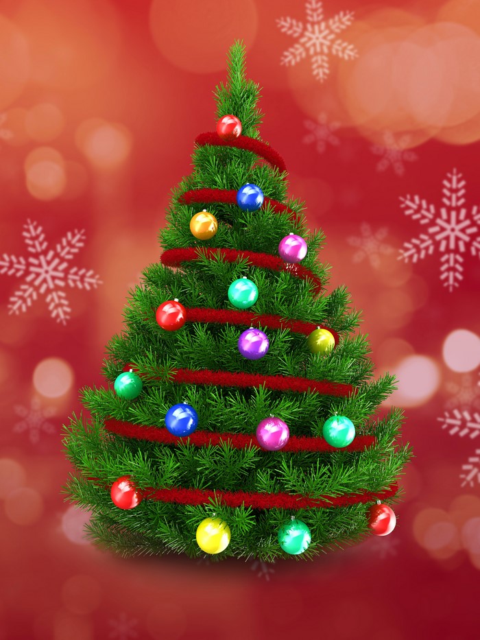 Christmas tree with ornaments and snowflakes