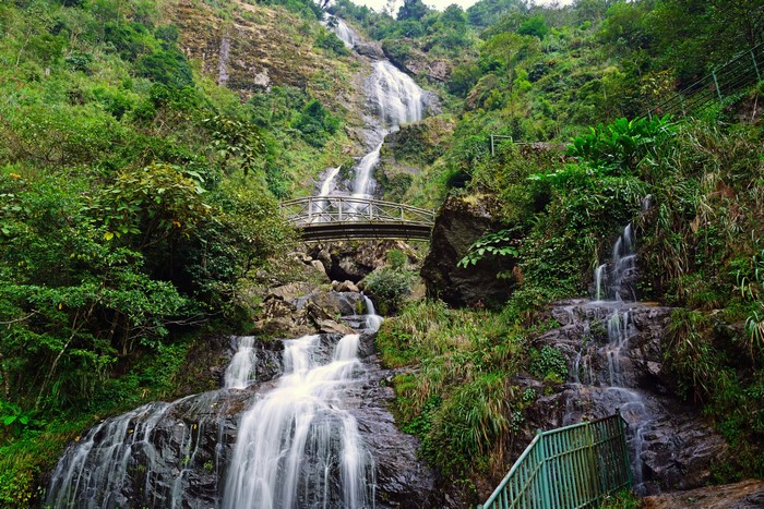 Silver Waterfall Sapa Vietnam with Bridge