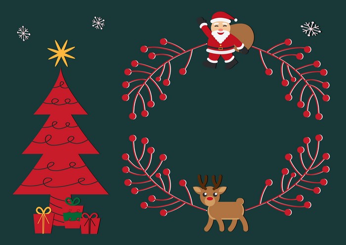 Christmas Tree, Santa Claus, and Deer with Berries