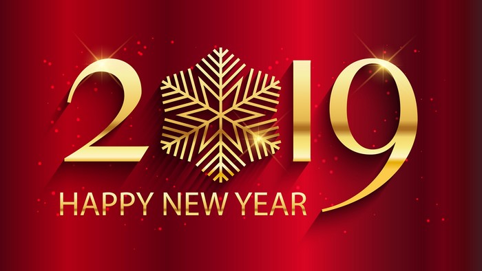 Happy New Year 2019 Golden Snowflake Red Background