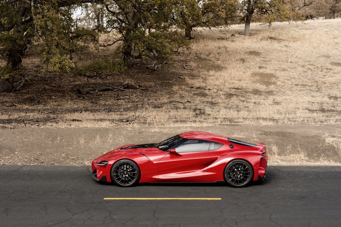 Red Toyota FT-1 Concept car on a road