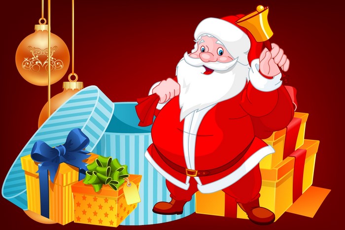 Santa Claus with Gifts and Christmas Ornaments