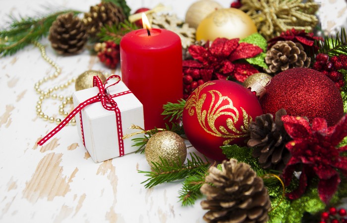 Christmas Decorations with Candle and Gift