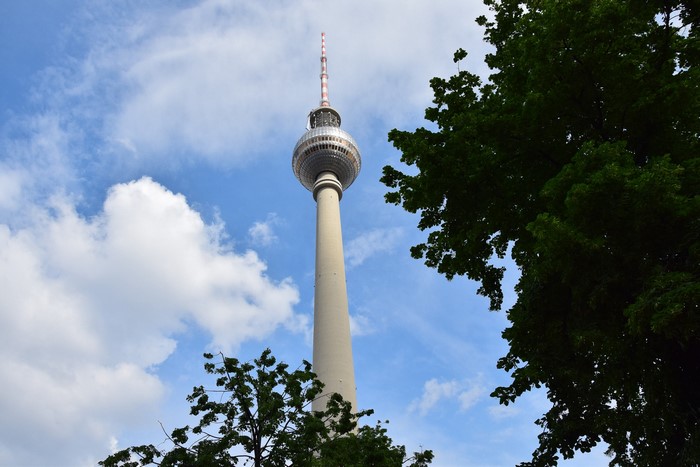 Berlin TV Tower behind trees