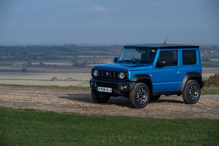 Blue 2018 Suzuki Jimny AllGrip parked on a hill