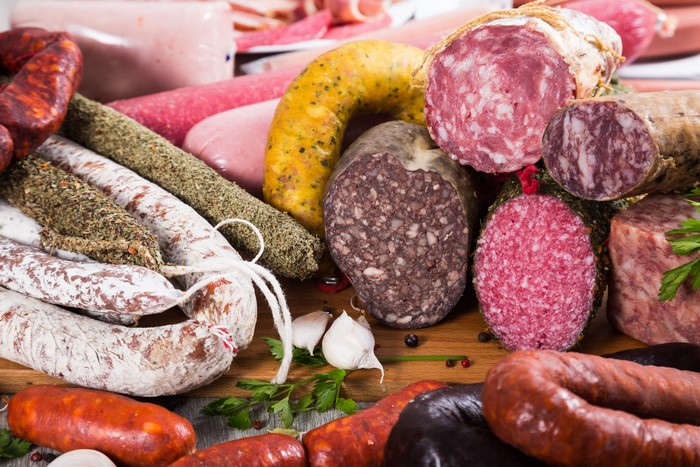 Assortment of Meat Products and Sausages with Garlic