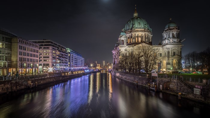 Berlin Cathedral and Spree River at Night