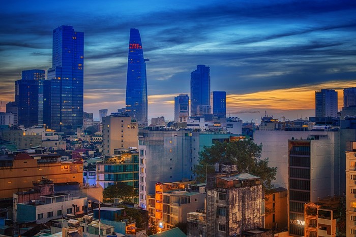 Saigon skyline at dusk with modern skyscrapers