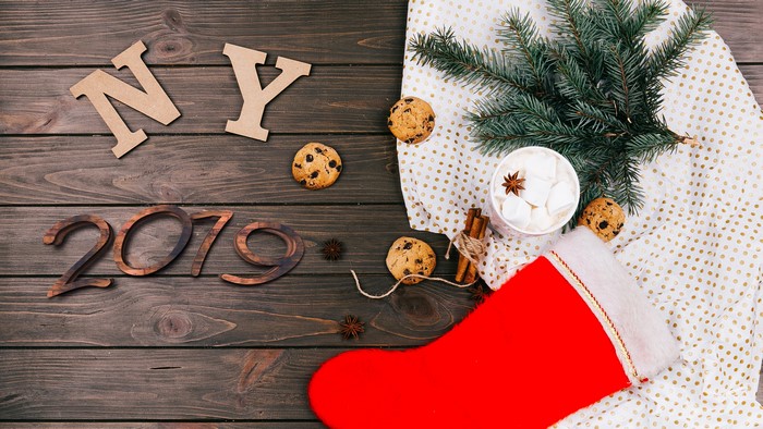 NY 2019 Christmas still life with cookies and hot chocolate