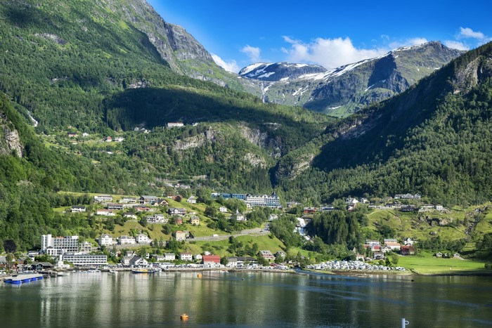 Geiranger Fjord, Norway: Mountains, Forests, and Village